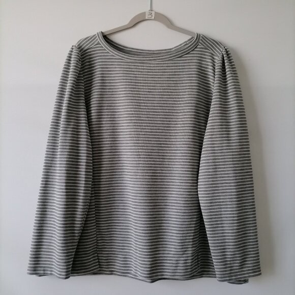 Liz Claiborne Womens Gray White Long Sleeve Round Neck Striped T Shirt Size XXL - Picture 1 of 6